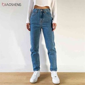 Pantaloni da donna Mom Jeans Donna Unfined Baggy Oversize Pantaloni larghi larghi in denim alla moda a vita alta 210720