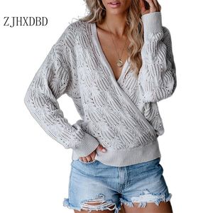 Swetry kobiet 2021 Szare kobiety solidne v szyja i pulovers Knitte Jesień Zima odzież pullover jumper ściągnięcie femme hiver truien dames