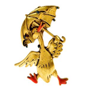 Szpilki, Broszki Cindy Xiang Biorąc Parasol Duck Dla Kobiet Vintage Emalia 2-Kolor Cute Cartoon Animal Party Casual Brooch Pins Prezenty