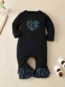 Baby Heart Patched Layered Ruffle Hem Jumpsuit SHE