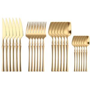 24 pcs fosco ouro aço inoxidável cutlery set fork colheres colheres Conjunto de talheres Completar jantar utensílios de cozinha conjuntos colheres de chá 211112