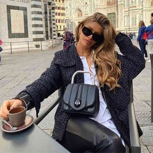 Tweed scozzese nero giacche invernali cappotti donna oversize casal streetwear chic top in maglia tasche bottoni giacca 210427