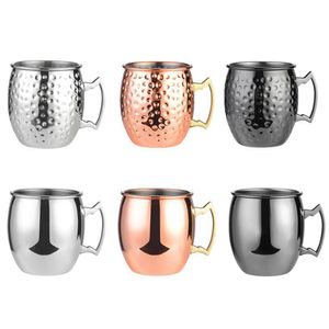 530ml Moskva Mule rånar Rostfritt stål KTV-muggar Hammered kopparpläterad öl kopp kaffe koppar Bar Drinkware muggar 18oz för cocktail med detaljhandeln