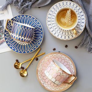 British Style Luxury Moroccan Coffee Cup And Saucer Set With Gold Handel Ceramic Cappuccino Afternoon Tea 250ml Cups & Saucers