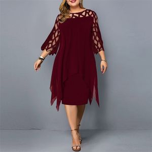 Women's Summer Dress Plus Size Party Ladies Elegant Mesh Sleeve Casual Wedding Club Outfit Clothing 6XL 210618