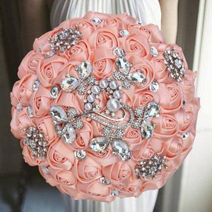 Red Decorative Flowers Wreaths 1pc/lot Wine Ribbon Bridal Wedding Bouquet With Diamond For Decoration