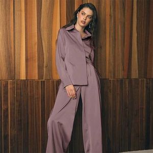 HiLoc Satin Sleepwear Home Suit Wear Primavera manica lunga 2 pezzi Top e pantaloni Set Pantaloni casual da donna solidi Set 211215