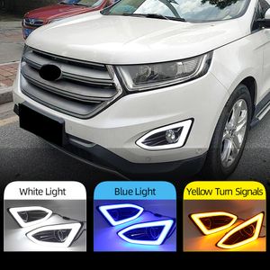 1 Set For Ford Edge 2015 2016 2017 2018 Car LED DRL Daytime Running Light with Yellow siganl Fog Lamp cover