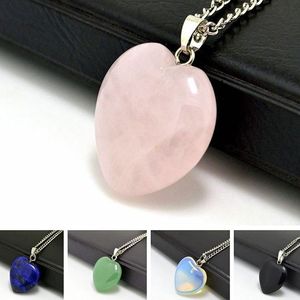 Natural Stone Crystal 2cm Heart Shape Pendant Necklaces For Women Men Party Club Decor Jewelry With Alloy Chain