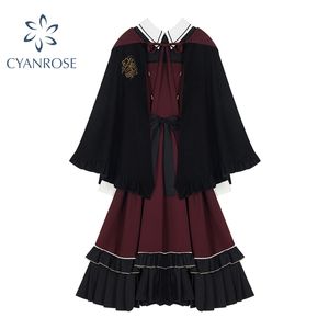 Kadınlar Tiki Tarzı Elbise Şal Kabarık Frocks Bayan Kırmızı Japon Lolita Tarzı Vintage Gotik Okulu Öğrenci Prenses Dresse 210417