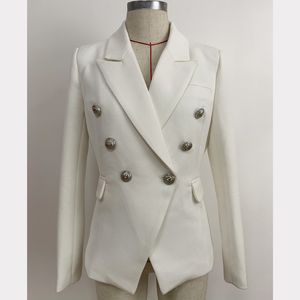 Fashion Classic Style Top Quality Original Design Women's Blazer Silver Metal Buckles Double-Breasted Slim Jacket Thick fabric Blended cotton Coat 2 Colors