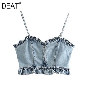 [DEAT] Summer Fashion Vest Solid Color Sleeveless Sling Zipper Ruffles Sexy Style Women Denim Tank Tops 13Q137 210527