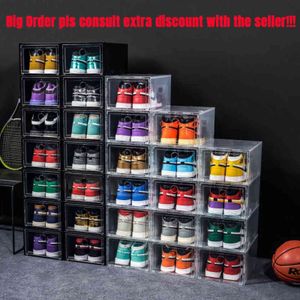 1pcs Transparent Plastic Shoe Storage Boxes Clear Sneakers Aj Display Case High tops Football Box Stackable s Cabinet
