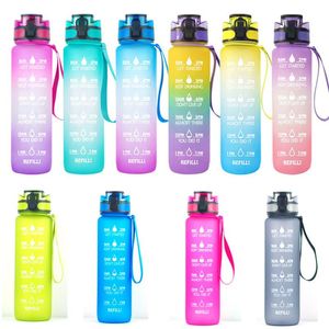 1000 ml Gradient Auslaufsichere Trendige Wasserflasche mit schnellem Durchfluss mit Zeitmarkierung und abnehmbarem Sieb, um Sie daran zu erinnern, mehr zu trinken 32oz HH21-337