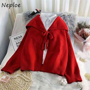 Solid Color Lace Up Bow Casual Loose Cardigan Women's Fashion Chic Knitted Sweater Autumn Sweet Ladies Jacket 210422