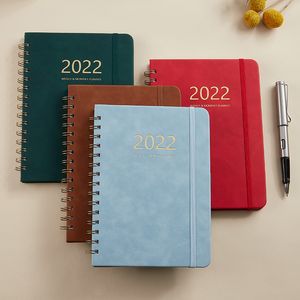 Plano Semanal Bloco de Notas Inglês Completo Livro PU Couro Notebook 2022 Bloco de Notas Elásticas