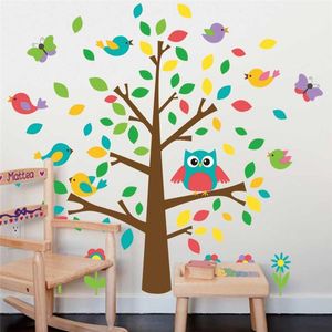 simpatici gufi uccelli adesivi murali albero decorazione sala giochi per bambini vivaio cartone animato bambini decalcomanie casa bambino 1015. arte murale animale 4.0 210420