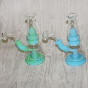 Glow in the dark Hookahs Silicone Bongs glass beaker bong smoking water pipes Percolators Dab Rigs With Bowl quartz bangers