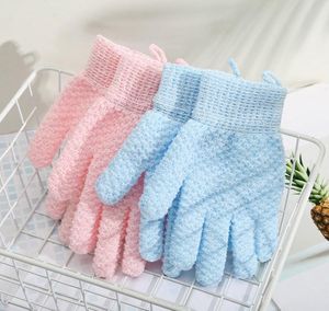 Household five finger shower glove frosted back rubbing Cleaning Gloves double-sided bath towel Organization DD585