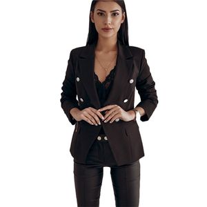 Mulheres Blazer Primavera Moda Elegante Branco Slim Escritório Senhoras Dupla Breastido Sólido Vermelho Terno Vermelho Fêmea LR1287 210531