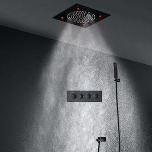 새로운 디자인 천장 LED 샤워 세트 고품질 304 스테인레스 스틸 마사지 Rian Showerhead 블랙 온도 조절 믹서 수도꼭지