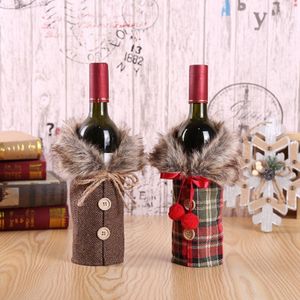 Wholesale Christmas decoration Red Wine Bottle Cover Gift Party Supplies Home Decoration Clothing Ornament Party Bow Plaid Linen Fluff Party Supplies