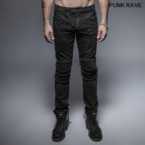 Tecido Steampunk venda por atacado-Steampunk Metal Multicamada Tecido Decoração Hip Hop Jeans Gothic Military Slim Fit Streetwear Homens Lápis Calças Punk Rave K Men s