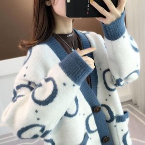 Wholesale Fashion Rainbow Designer Women knitted Sweaters 2021 new women's loose-fitting outer wear spring cardigan lazy style sweater jacket