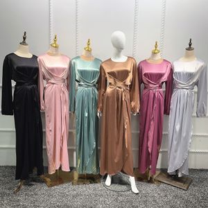 Langarm Maxikleid Frauen Satin Kleider Frau Kleidung Kleidung weiblich Dubai Arabisch Muslim europäisch amerikanisch islamische Abaya