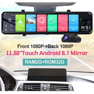 Car Rear View Cameras& Parking Sensors 4G DVR 11.88 Inch Android 8.1 Smart Streaming Mirror Recorder Dual Lens Video 1080P Press Screen Dash
