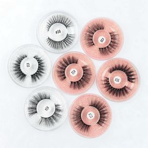 3D Mink Eyelashes with Round Eyelash Cases Silver Pink Cardboard Tapared Crisscross Thick Winged Natural Long Makeup A Pair of Lashes