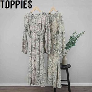 Fashion Paisley Printing Midi Dress Spring Long Sleeve Dresses for Women Korean Clothes 210421