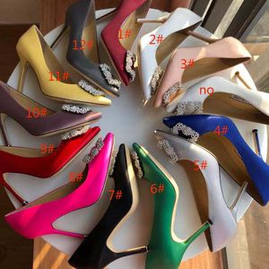 2021 New arrival Brand Designer Party Wedding Shoes Bride Women Ladies Sandals Fashion Sexy Dress Shoes Pointed Toe High Heels Leather Glitter Pumps silk Stone Style