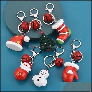 Key Rings Jewelry 2021 Fashion Keychain Creative Cartoon Series Old Snowman Christmas Tree Elk Resin Ring Pendant Bag Aessories Drop Deliver