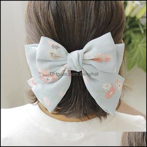 Headbands Hair Jewelry Jewelrywomen Girls Japanese Style Chiffon Big Sold Color Bowknot Floral Print Silk Spring Clip Ponytail Clips Alligat