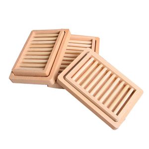 Natural Beech Soap Dish Draining Shower Bathroom Grille Sponge Soaps Holder Container Storage Tray Daily Life Convenient Drain Anti-slip Handmade Household JY0881