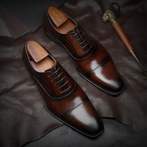 Marca de grão cheia de couro genuíno homens de negócios vestido sapatos retrô Oxford UE tamanho 38-47