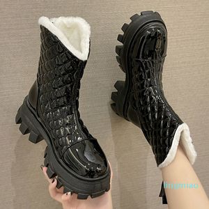 fashion-Designer Women Shoes Female Snow Boots Zipper Med Heel Ankle Rome Winter Warm Fluff