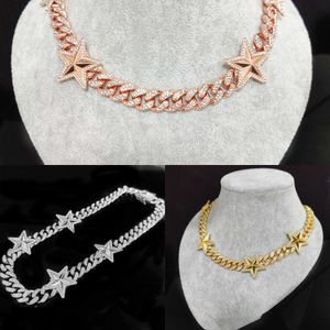 Women's Five Pointed Star Blinds Necklace, New Series 2020, Gorgeous Glittering Ice Cuban Chain, 5a, 12mm, 4-piece Set, 60cm Q0809