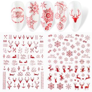 Red Christmas nail sticker Shine Glitter Snowflake Elk Santa Claus Transfer Slider Winter nail art decorations