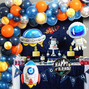 83pcs Universo Espaço exterior Astronauta Rocket Galáxia Tema Látex Folha Balões Garland Kit Kit Boy Aniversário Decorações 211216