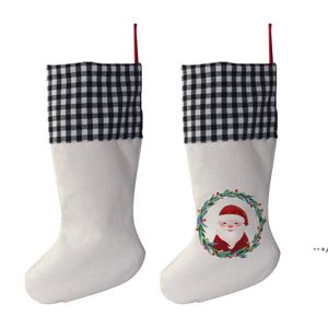 Sublimation 4 Farbe Weihnachtsstrumpf Weihnachtsgeschenktüten Blank Schwarz-Weiß-Gitter Wärmeübertragung Süßigkeiten Socken JJA9290