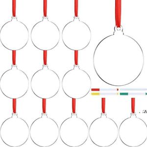 24 Piece 3inch Transparent Clear Circle Boże Narodzenie Hangtag DIY Puste Okrągłe Akrylowe Ozdoby Xmas Drzewo Wisiorek LLF12001