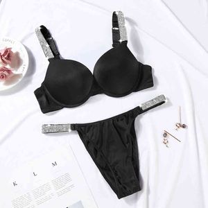 Sexy Brief Strass Dessous Slip Set Thongs Mädchen Push Up BH Höschen 2 Stück Für Frauen Komfort Einstellbare Unterwäsche Sets Rosa BHs