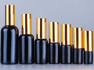 Boş siyah parfüm şişeleri yuvarlak şekil parfüm sprey ince sis püskürtücü ile doldurulabilir cam atomizer