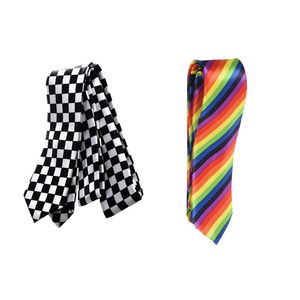 Necktie Mens Black White Plaid Checkered Necktie Slim Narrow Tie Rainbow Color Stripes Neck Ties