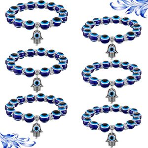 Fashion Silver Color Strand Bracelet Evil Blue Eye Hand Palm Bracelets for Women Beads Chain Vintage Jewelry Female Gifts