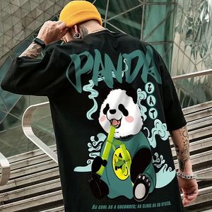 Mens T Shirts Tide 2021 Hip Hop Tees T-shirt Kinesisk stil Panda Haruku Loose Men Tops Casual Summer Overdimensionerade manliga punkkläder