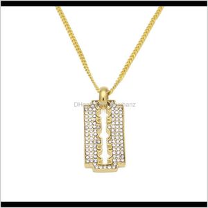 Pendenti delle collane Drop Delivery 2021 Uomo Donna Ciondolo con lama di rasoio Fascino Bling strass Collana in metallo placcato oro in acciaio inossidabile Trend