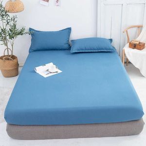 1/3Pc Solid Fitted Sheet Mattress Cover With All-Around Elastic Rubber Band Grey Green Bed Linen BedClothes Queen Home Textile 210626